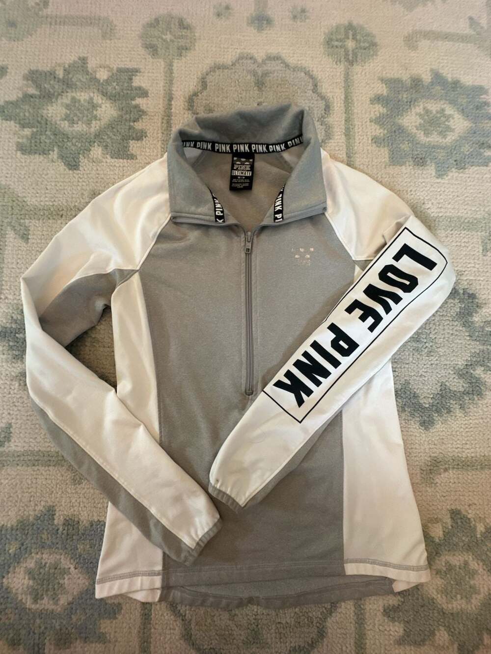 PINK Victoria's Secret Ultimate Half Zip Pullover Track Jacket Gray White Size X